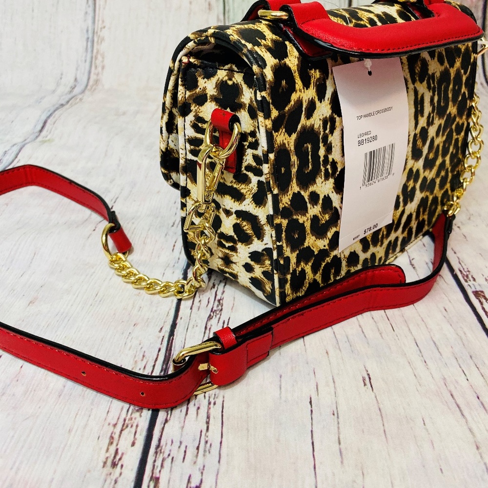 Betsey Johnson Leopard Red Crossbody Top Handle Bag - Picture 6 of 9